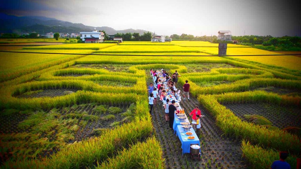 稻田裡的餐桌